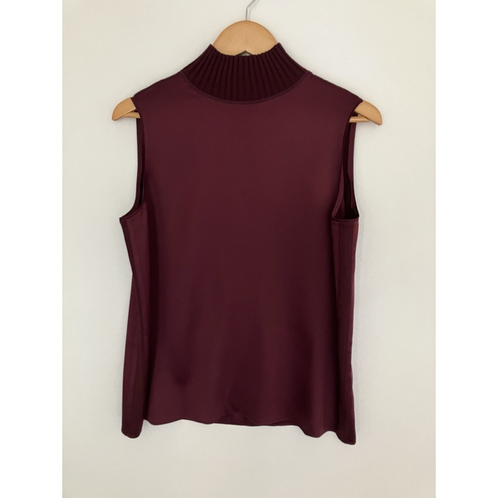 Lafayette 148 Sleeveless Mock Neck Blouse In Rich Burgundy Sz Medium